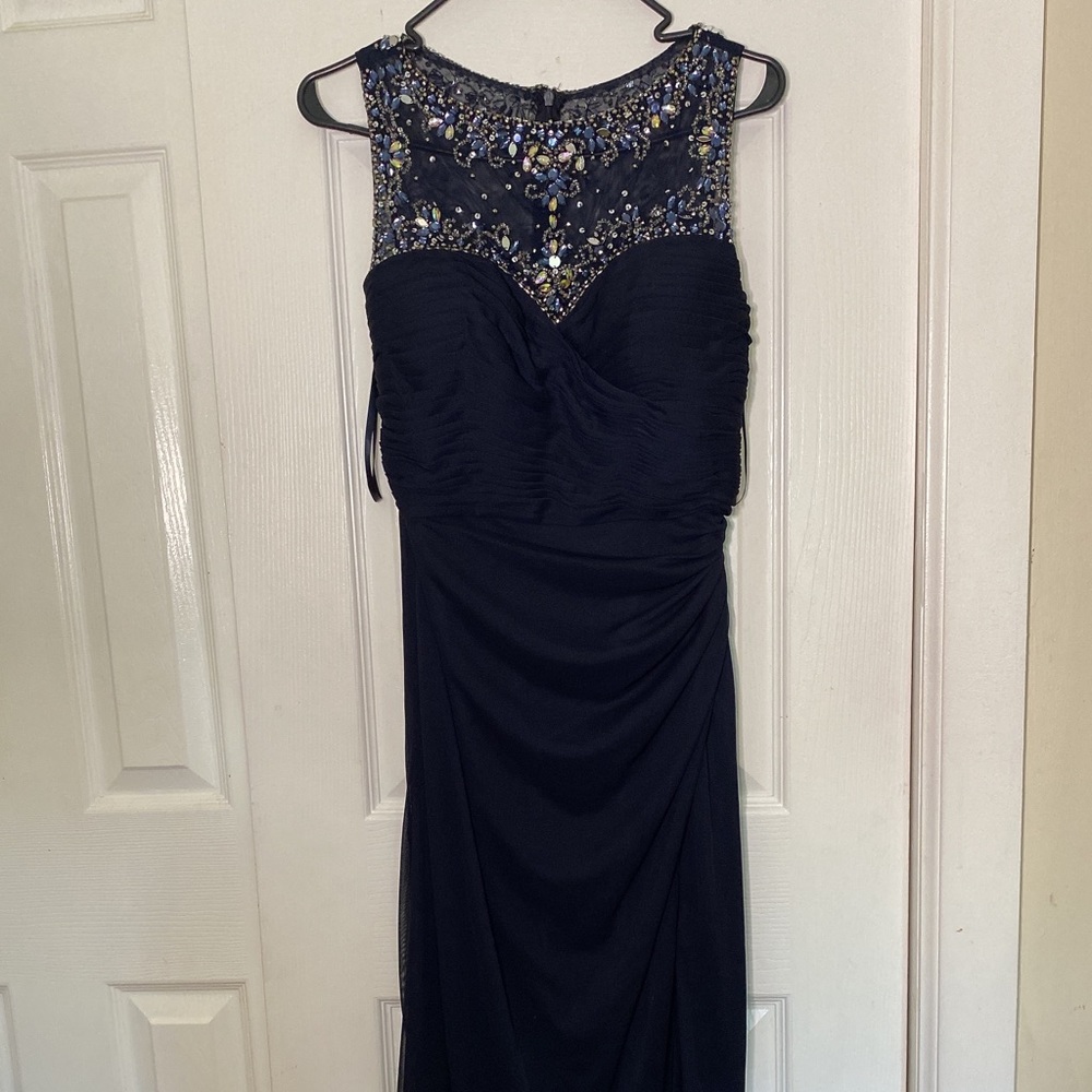 PATRA LTD Beaded Illusion Navy Blue Long Dress Mother of Bride Groom NEW Woman 6